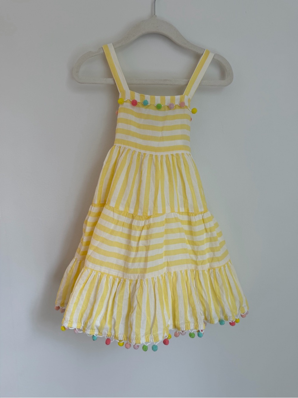 Tommy Bahama Yellow Stripe Pom-Pom Tiered Dress (Size 3T)